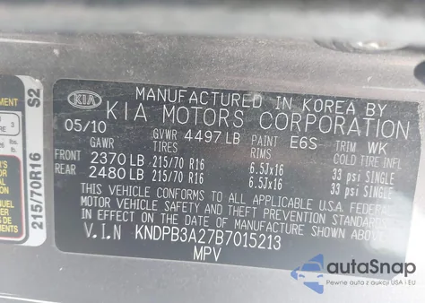 2011 Kia Sportage Lx z USA, uszkodzony, nr VIN KNDPB3A27B7015213